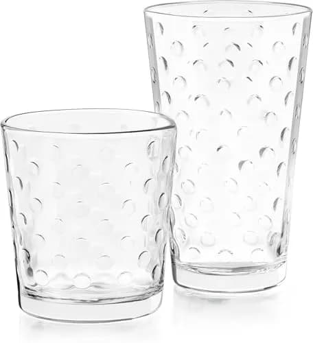 Libbey Awa Polka Dot Tumbler & Rocks Glass Set of 16 | Durable, Dishwasher Safe Drinkware for Everyday Use thumbnail 9