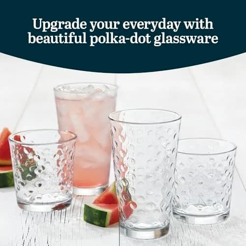 Libbey Awa Polka Dot Tumbler & Rocks Glass Set of 16 | Durable, Dishwasher Safe Drinkware for Everyday Use thumbnail 2