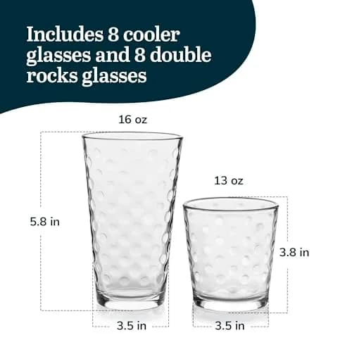 Libbey Awa Polka Dot Tumbler & Rocks Glass Set of 16 | Durable, Dishwasher Safe Drinkware for Everyday Use thumbnail 3