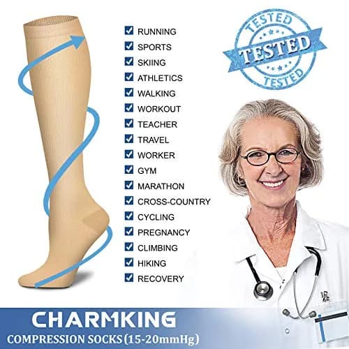 CHARMKING Compression Socks 15-20 mmHg (3 Pairs) S/M Nude | FDA Approved Medical Grade Support for Circulation thumbnail 6