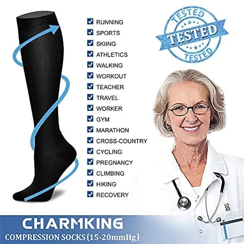 CHARMKING Compression Socks for Women & Men 15-20 mmHg | 3 Pairs, S/M, Graduated Support for Circulation thumbnail 6