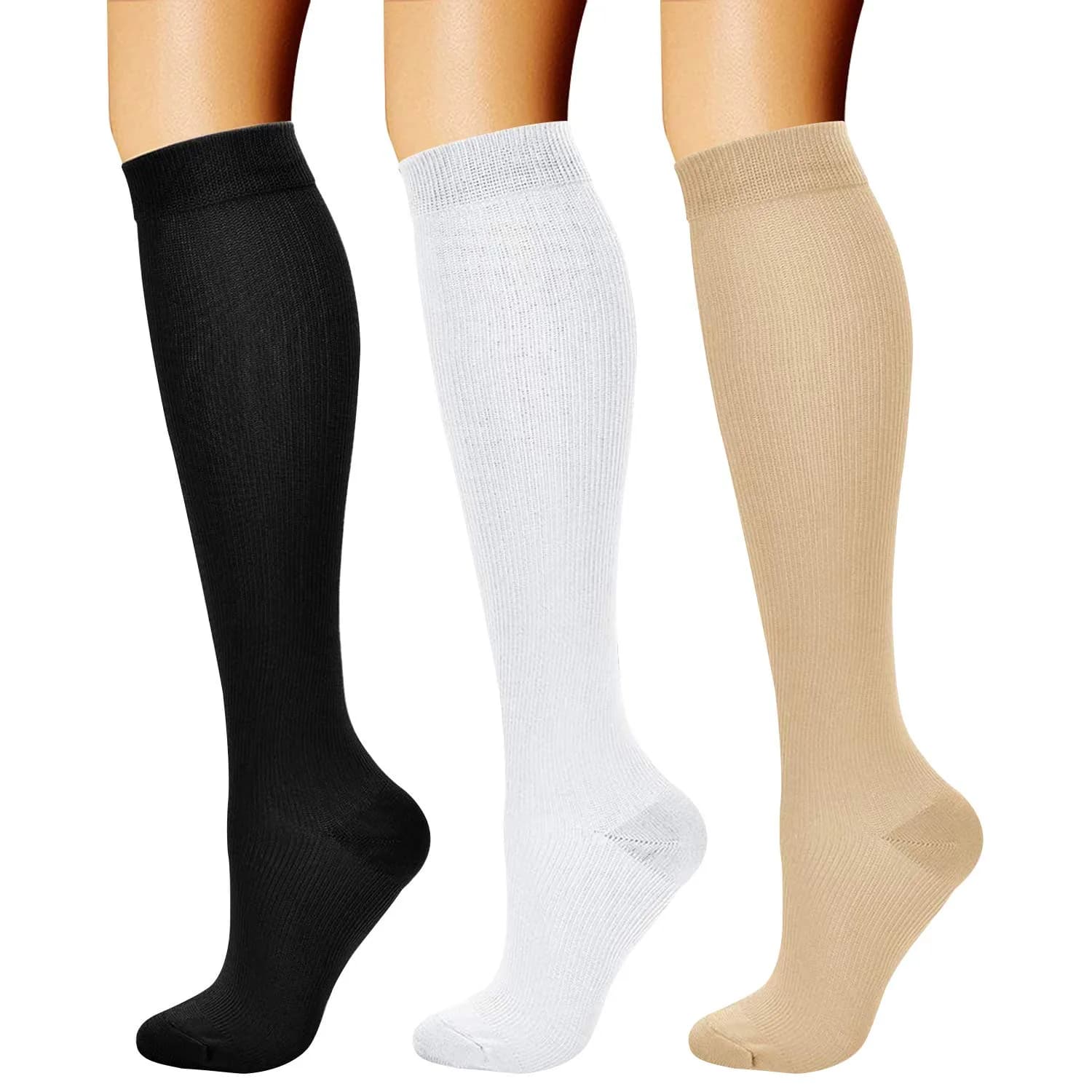 CHARMKING Compression Socks for Women & Men Circulation (3 Pairs) 15-20 mmHg | FDA Approved Medical Grade Support — 02 Black/White/Nude / Small-Medium