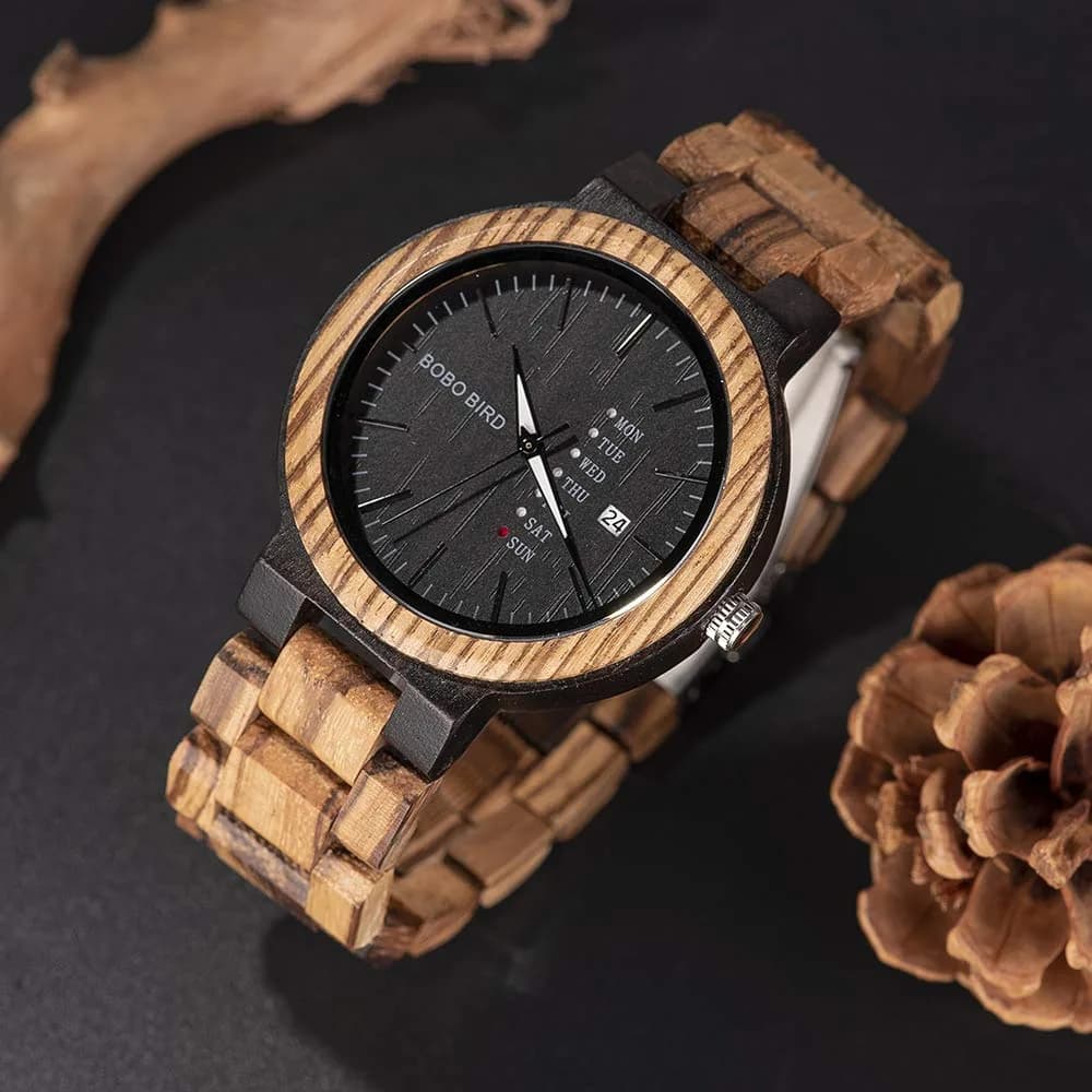 BOBO BIRD Men's Wooden Watch Analog Quartz with Week Display 45.6mm (1.79 Inch) - view 3