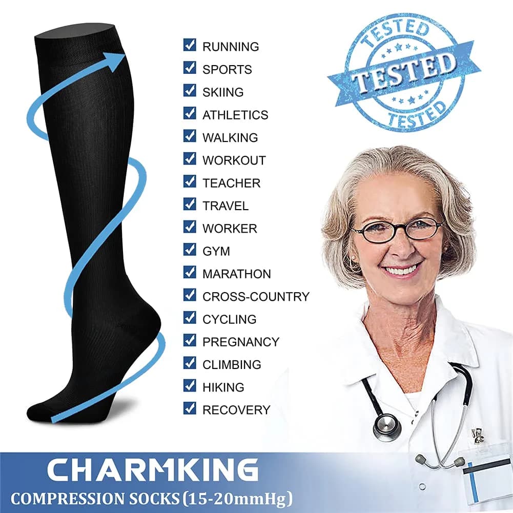 CHARMKING Compression Socks (Small-Medium, 3 Pairs) - 15-20 mmHg Graduated Support in Black, White & Gray - view 6