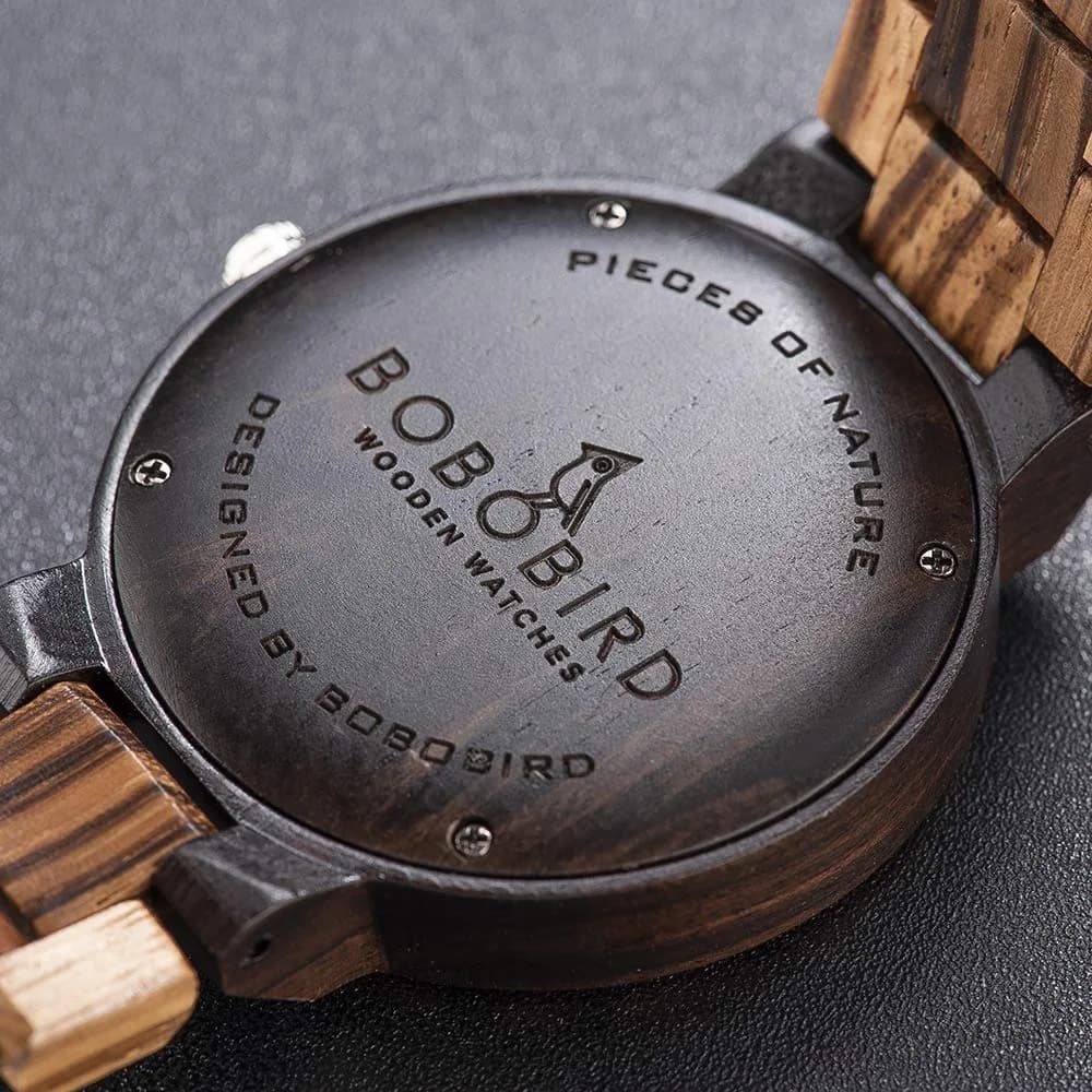 BOBO BIRD Men's Natural Wood Watch | Analog Quartz with Week & Date Display, Brown Dial - view 9