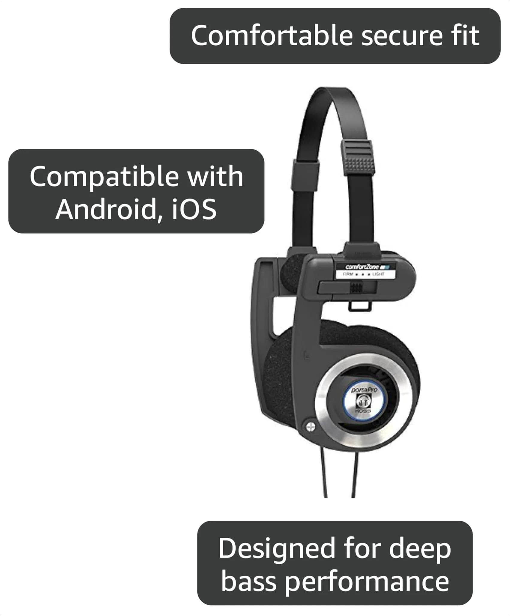Koss Porta Pro On-Ear Headphones | Deep Bass, 60 Ohm Impedance, 15-25kHz Frequency Response - view 3