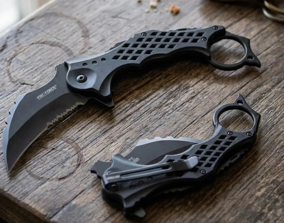 Tac-Force Folding Pocket Knife 8.5" with 3" 3Cr13 Hawkbill Blade, Finger Flipper, Liner Lock, Black ABS Handle & Pocket Clip thumbnail 2