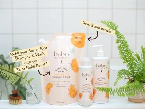 Babo Botanicals Fragrance-Free 2-in-1 Baby Shampoo & Wash - Shea Butter, Calendula & Aloe - Pediatrician Tested - 16 Fl Oz | Gentle, Organic & Sensitive thumbnail 2