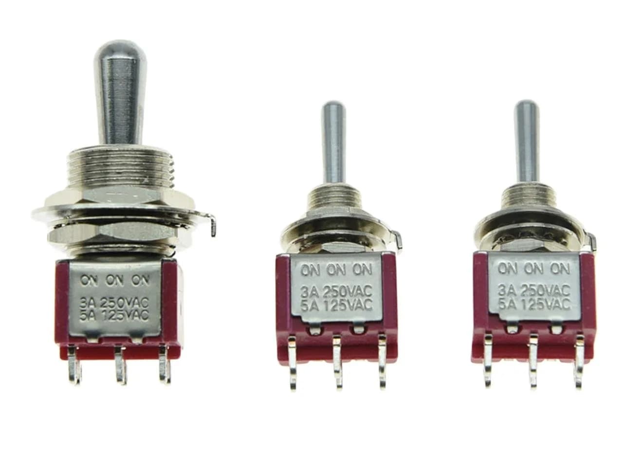 Dopro Toggle Switch 3-Way ON ON ON | Guitar & Bass Electronics Accessory — 2x Mini Toggle Switches 1x Fat Bat Toggle Switch