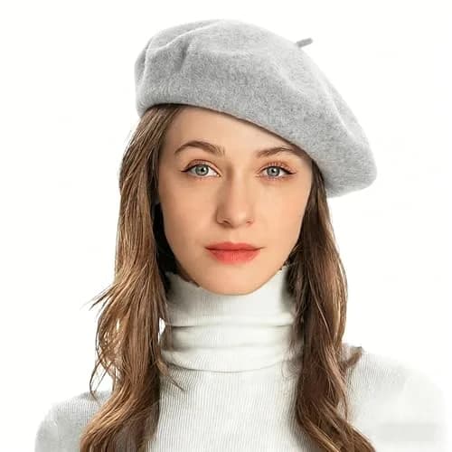 ZLYC Wool Beret Hat Classic Solid Color French Beret for Women (Light Grey) | Warm, Fitted & Stylish thumbnail 1