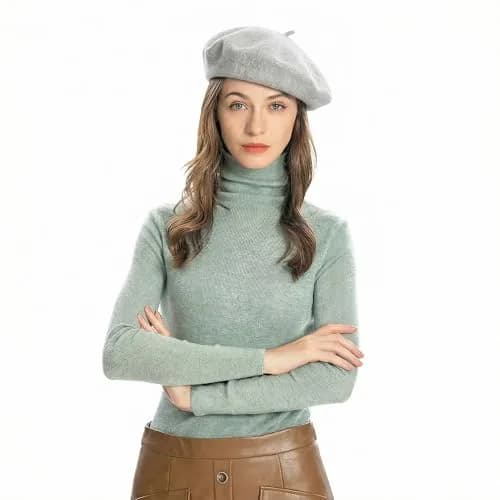 ZLYC Wool Beret Hat Classic Solid Color French Beret for Women (Light Grey) | Warm, Fitted & Stylish thumbnail 2
