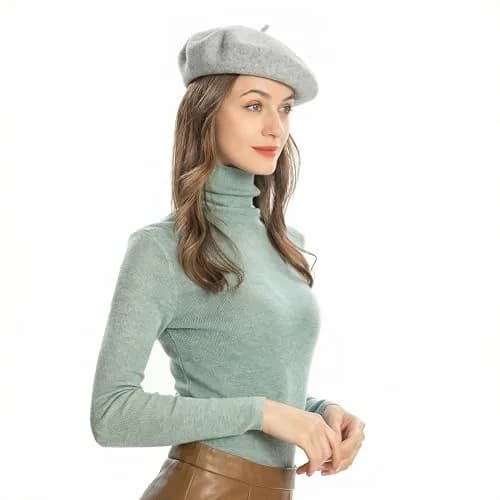 ZLYC Wool Beret Hat Classic Solid Color French Beret for Women (Light Grey) | Warm, Fitted & Stylish thumbnail 3
