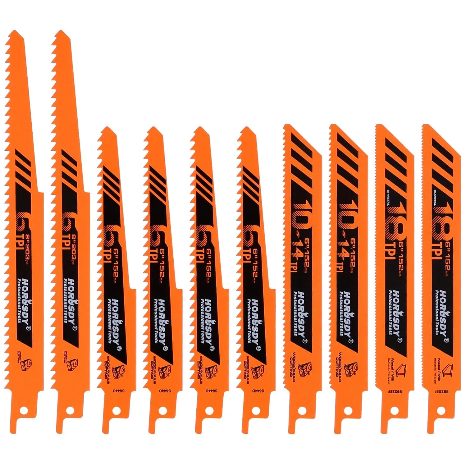 HORUSDY 10-Piece Reciprocating Saw Blades Set | High Carbon Steel for Wood, Metal, Drywall & Plastic