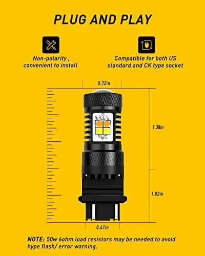 AUXITO 3157 Switchback LED Turn Signal Bulbs 50W | Dual Color White & Amber, 12V, Pack of 2, Car Tail & Parking Lights thumbnail 7