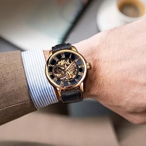 FORSINING Men's Skeleton Steampunk Mechanical Watch 44mm (1.73in) | Transparent Mesh Band Analog Watch thumbnail 4