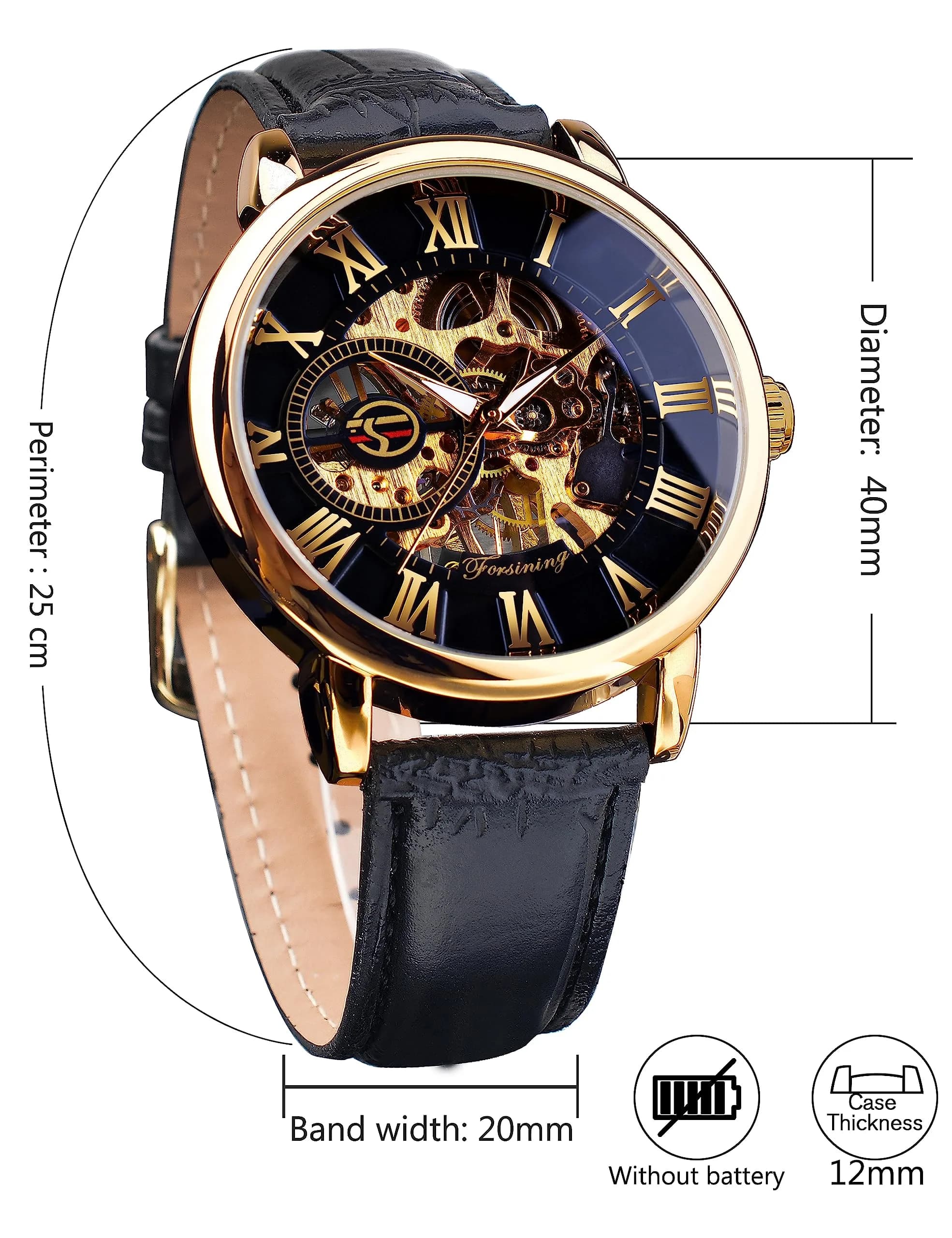 FORSINING Men's Skeleton Steampunk Mechanical Watch 44mm (1.73in) | Transparent Mesh Band Analog Watch - view 5