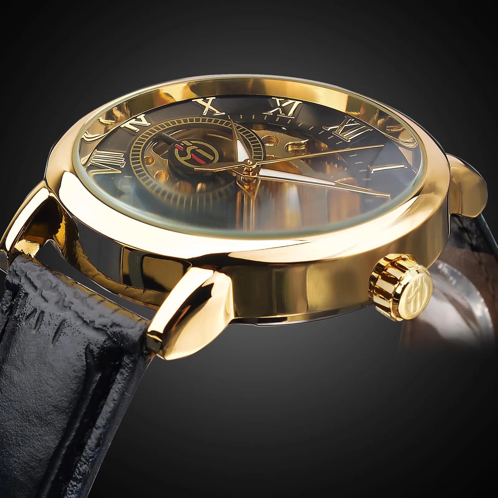 FORSINING Men's Skeleton Steampunk Mechanical Watch 44mm (1.73in) | Transparent Mesh Band Analog Watch - view 6