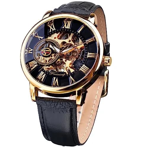 FORSINING Men's Skeleton Steampunk Mechanical Watch 44mm (1.73in) | Transparent Mesh Band Analog Watch thumbnail 1