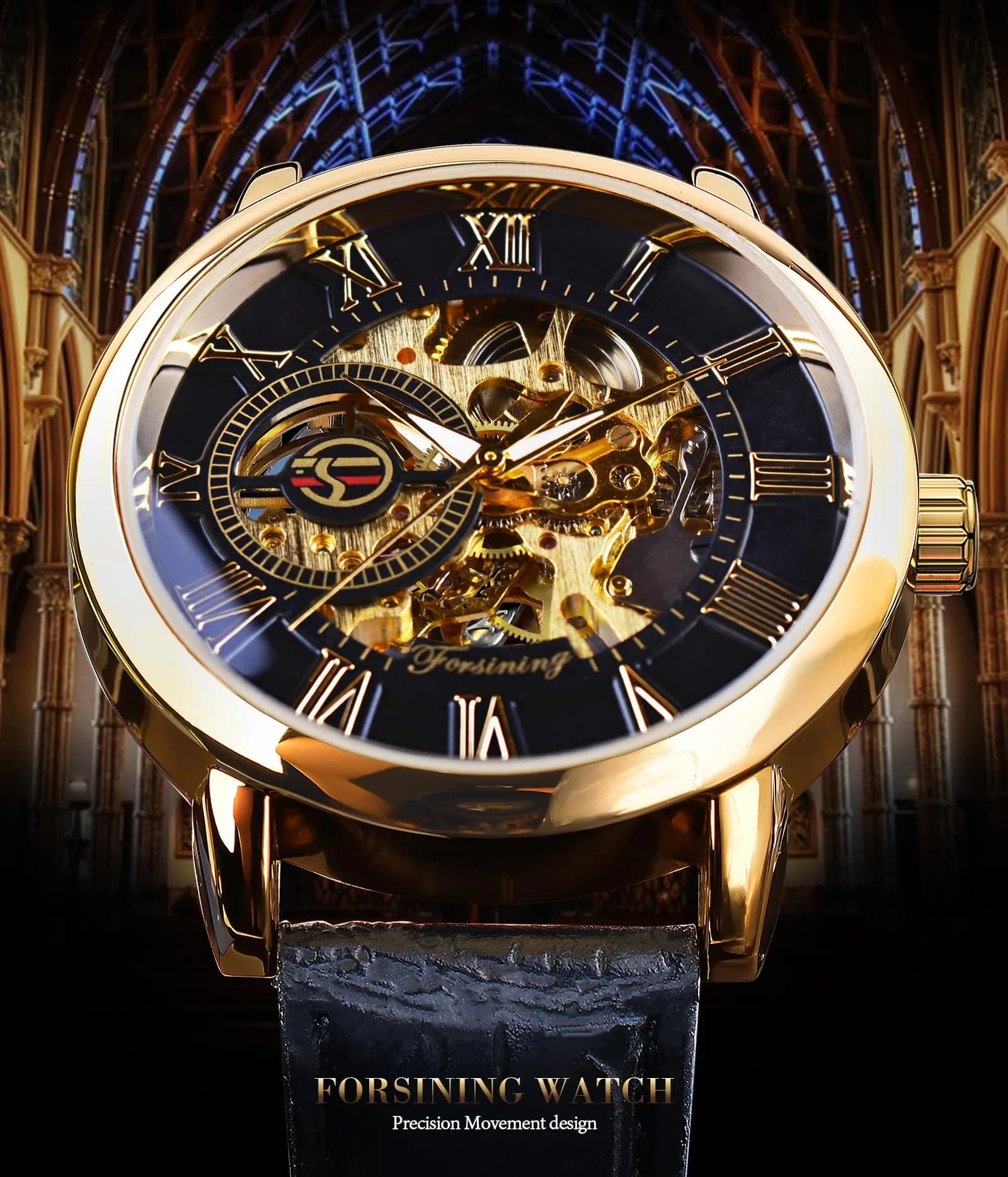 FORSINING Men's Skeleton Steampunk Mechanical Watch 44mm (1.73in) | Transparent Mesh Band Analog Watch - view 3