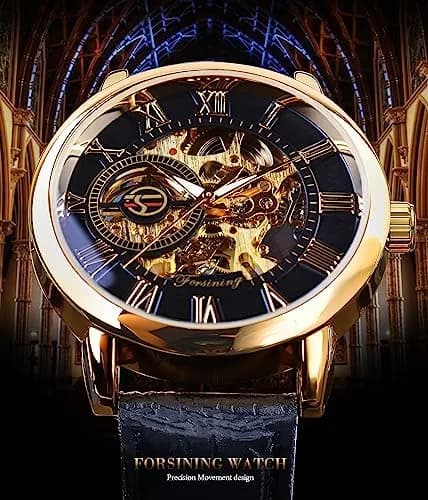 FORSINING Men's Skeleton Steampunk Mechanical Watch 44mm (1.73in) | Transparent Mesh Band Analog Watch thumbnail 3