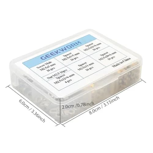 Geekworm M2.5 Brass Hex Spacer/Standoffs Screws Nuts Kit for Raspberry Pi 5/4B/3B+ 100Pcs | Installation Tool with Storage Case thumbnail 5