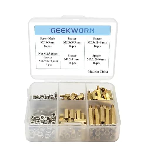 Geekworm M2.5 Brass Hex Spacer/Standoffs Screws Nuts Kit for Raspberry Pi 5/4B/3B+ 100Pcs | Installation Tool with Storage Case thumbnail 1
