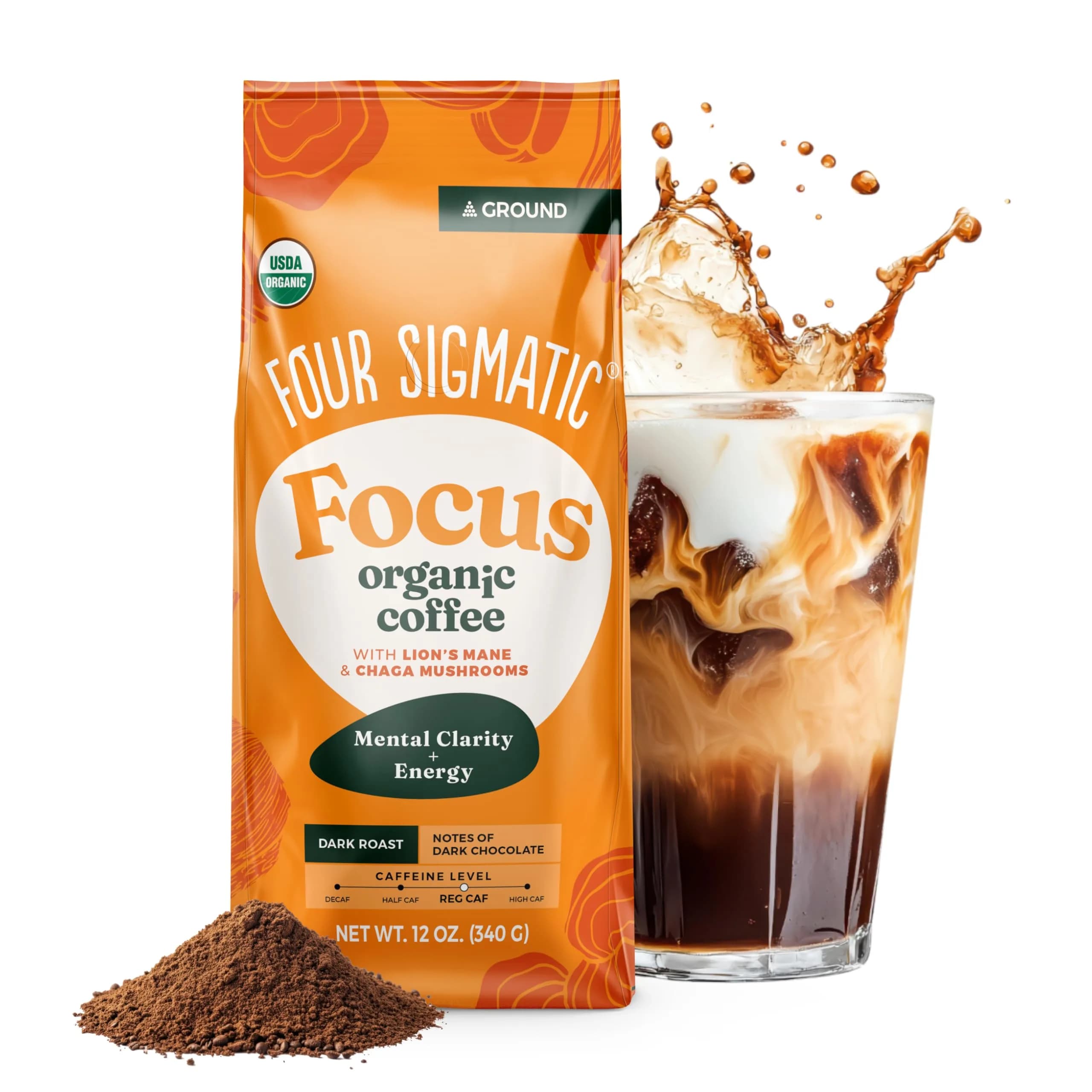 Four Sigmatic Organic Focus Mushroom Ground Coffee Dark Roast with Lion's Mane & Chaga 12oz (340g) | For Mental Clarity & Energy — Lion's Mane