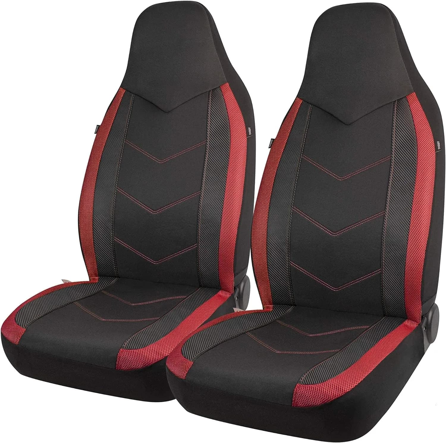 PIC AUTO Gray Carbon Fiber Mesh Front Seat Covers | Universal Fit, Airbag Compatible (1.01 kg / 2.23 lb) — High Back Red
