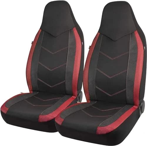 PIC AUTO Red High Back Front Seat Covers | Carbon Fiber Mesh Design, Universal Fit, Airbag Compatible thumbnail 1