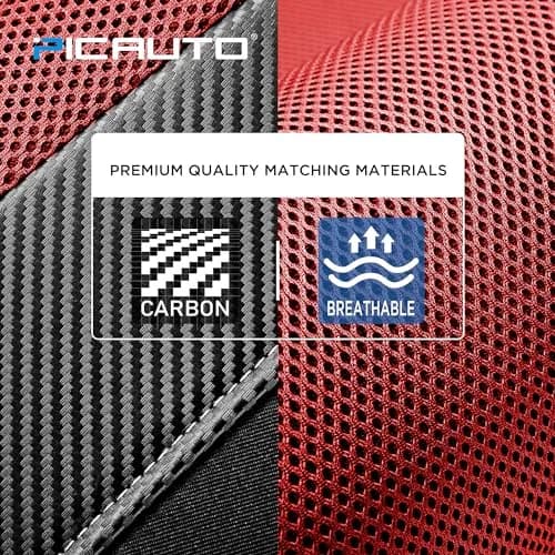 PIC AUTO Red High Back Front Seat Covers | Carbon Fiber Mesh Design, Universal Fit, Airbag Compatible thumbnail 4