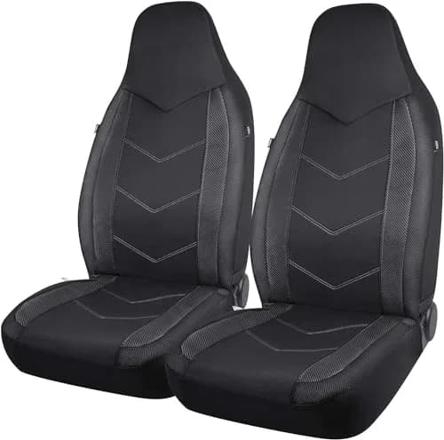 PIC AUTO Black High Back Front Sports Carbon Fiber & Mesh Design Seat Covers | Universal Fit for Most Cars thumbnail 1