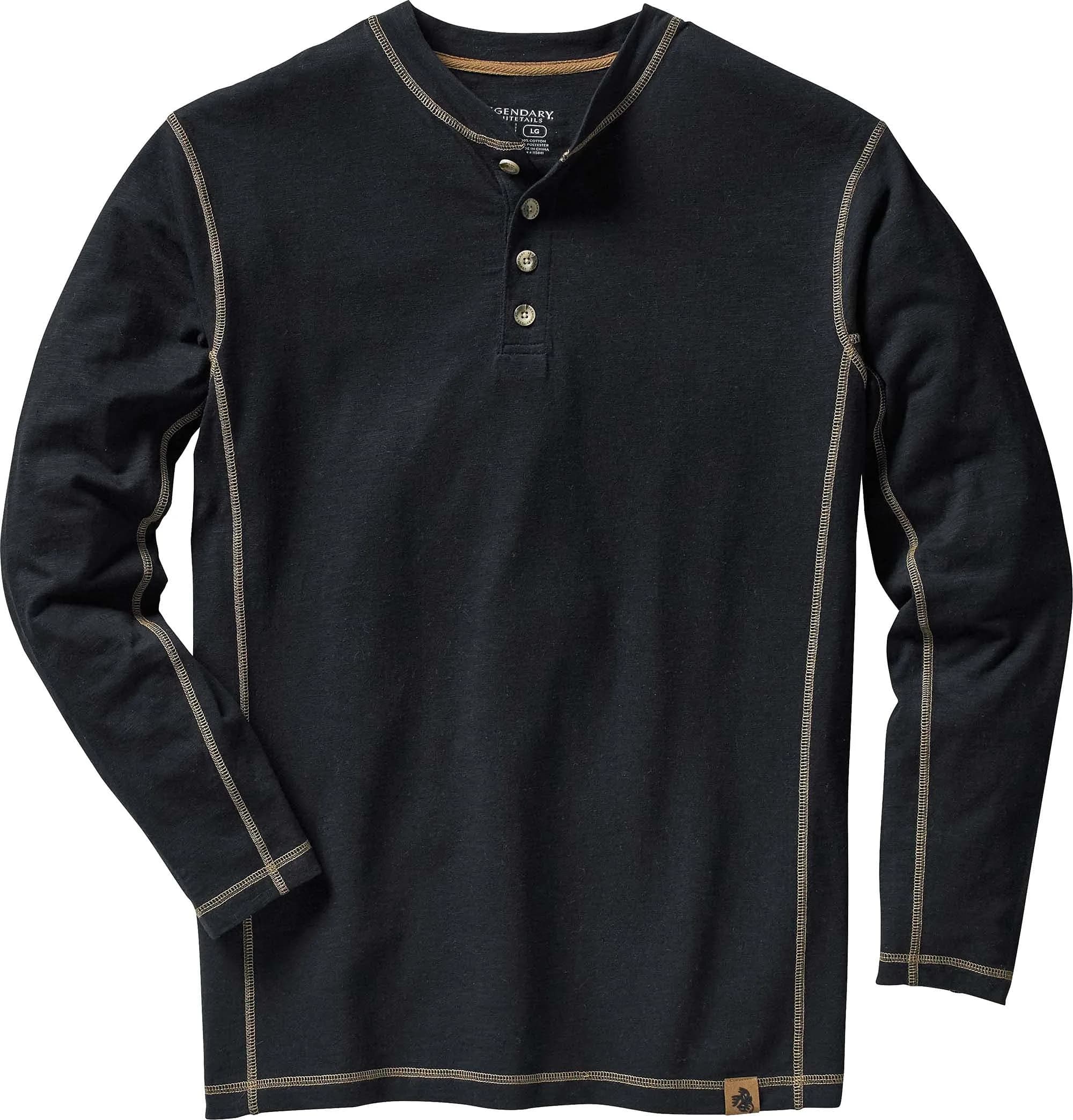 Legendary Whitetails Mens Henley Long Sleeve Casual Fit Shirt | Soft Cotton-Poly Blend, Rugged Style, True to Size (70-120c)