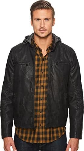 Levi's Faux Leather Racer Jacket Coat, Black, XL | Motorcycle Style with Adjustable Hood thumbnail 1