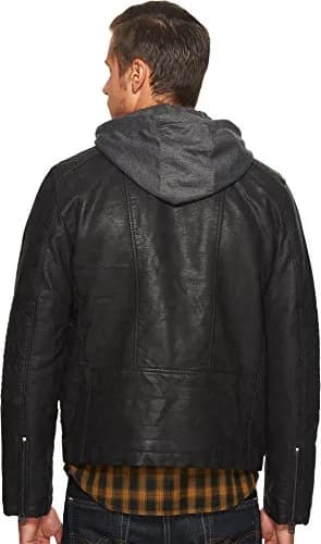 Levi's Faux Leather Racer Jacket Coat, Black, XL | Motorcycle Style with Adjustable Hood thumbnail 4