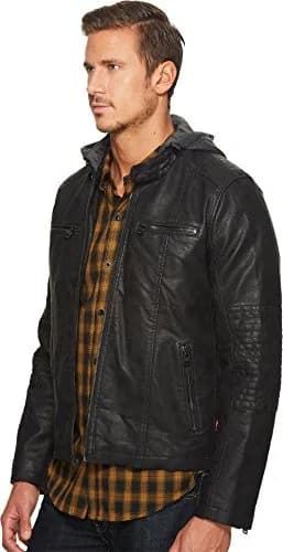 Levi's Faux Leather Racer Jacket Coat, Black, XL | Motorcycle Style with Adjustable Hood thumbnail 2