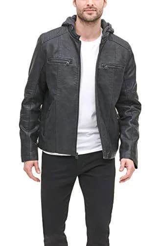 Levi's Faux Leather Racer Jacket Coat, Black, XL | Motorcycle Style with Adjustable Hood thumbnail 3