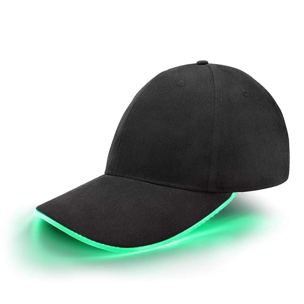 JIGUOOR LED Light Up Baseball Cap, Battery Powered, Green, 100g (3.5oz) | Adjustable Cotton Cap for Night Events - main product image