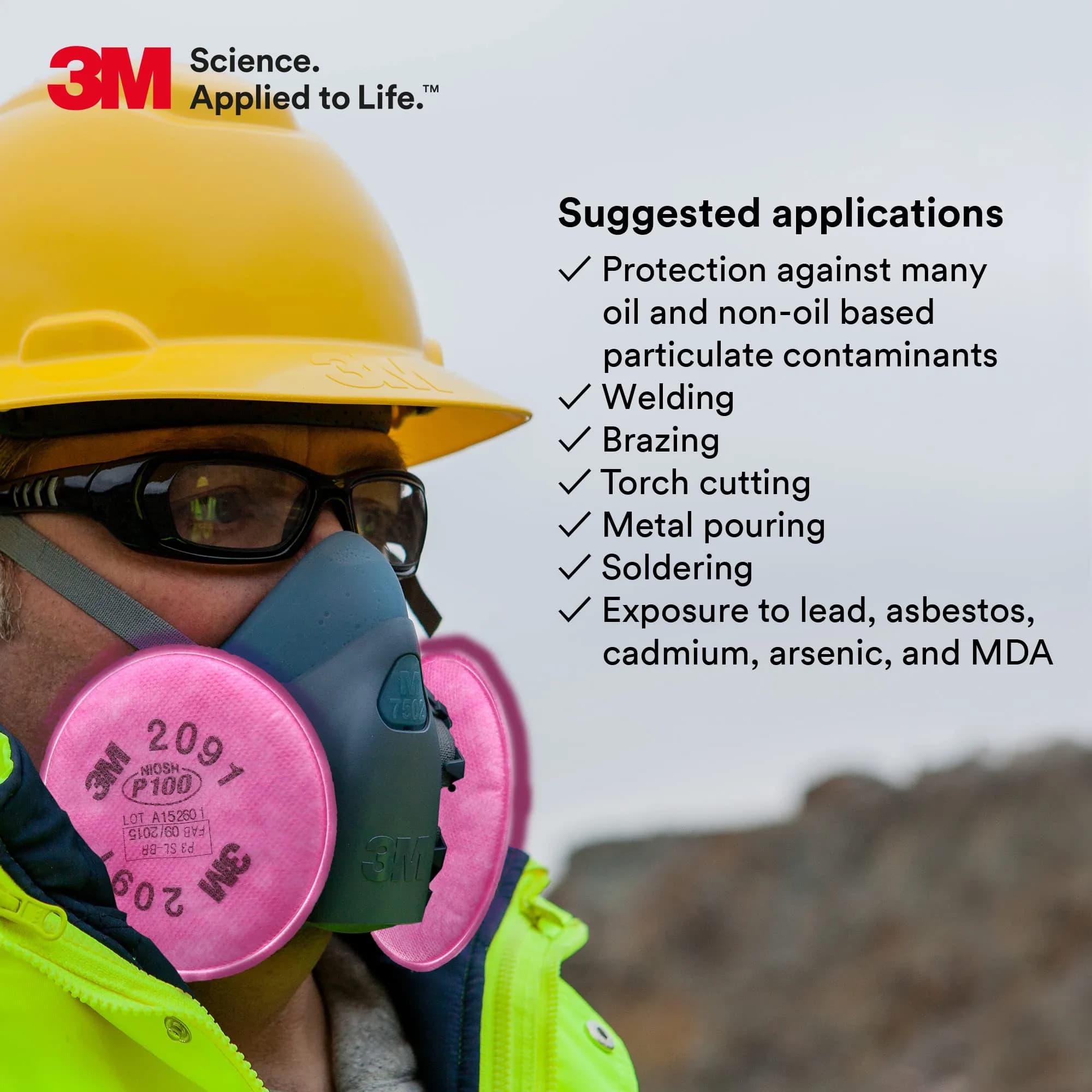 3M Particulate Filter 2091, P100, Pink, 20g (0.71 oz) | NIOSH Approved for Lead, Asbestos, Cadmium - view 6