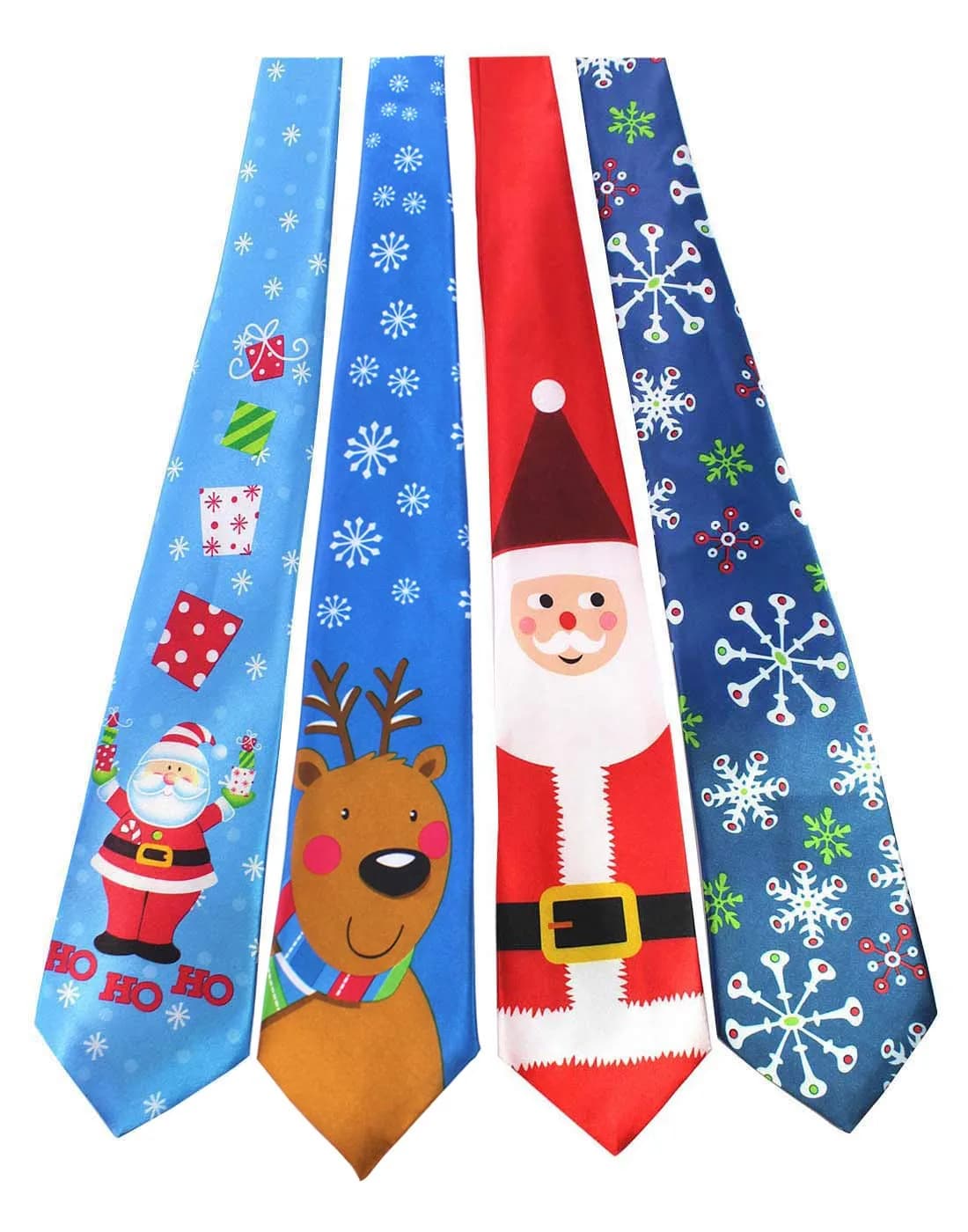JEMYGINS Santa Claus Snowman Snowflake Christmas Necktie Set | Festive Holiday Design, 4 Pack, Polyester (3.65" x 55.4") — 4
