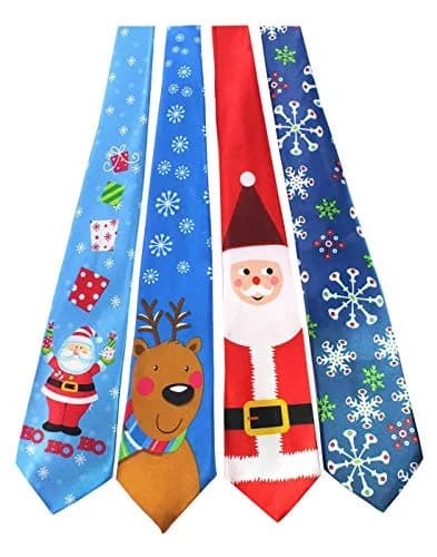 JEMYGINS Santa Claus Snowman Snowflake Christmas Necktie Set | Festive Holiday Design, 4 Pack, Polyester (3.65" x 55.4") thumbnail 1