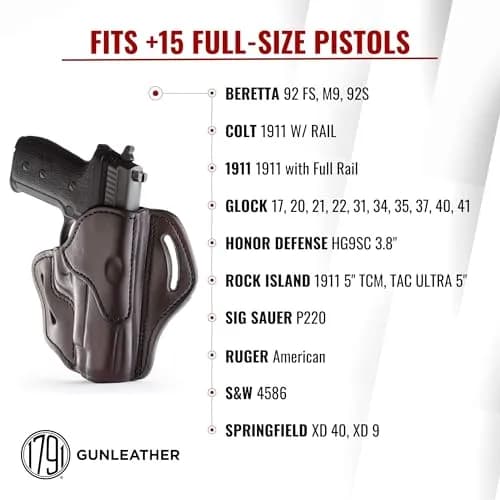 1791 GUNLEATHER OWB Holster Fits Sig P226, P220, P229, Beretta 92FS | American Steerhide, Durable, Concealed Carry thumbnail 2