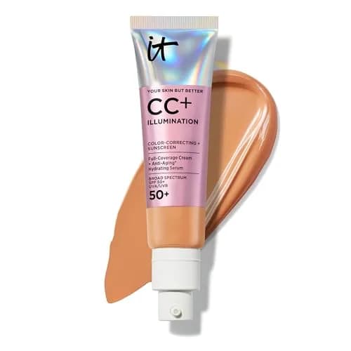 IT Cosmetics CC+ Cream Illumination SPF 50+ Rich 32ml (1.08 Fl Oz) | Full Coverage Hydrating Serum — 10 Rich (golden brown shade with warm undertones)