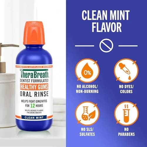 TheraBreath Healthy Gums Oral Rinse Clean Mint 473ml (16 Fl Oz) | Dentist Formulated Antigingivitis Mouthwash thumbnail 6