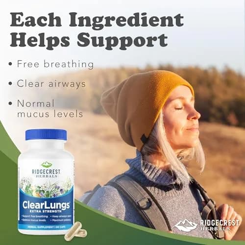 RidgeCrest Herbals ClearLungs Extra Strength Lung Support 60 Ct | Natural Respiratory Aid for Adults thumbnail 2