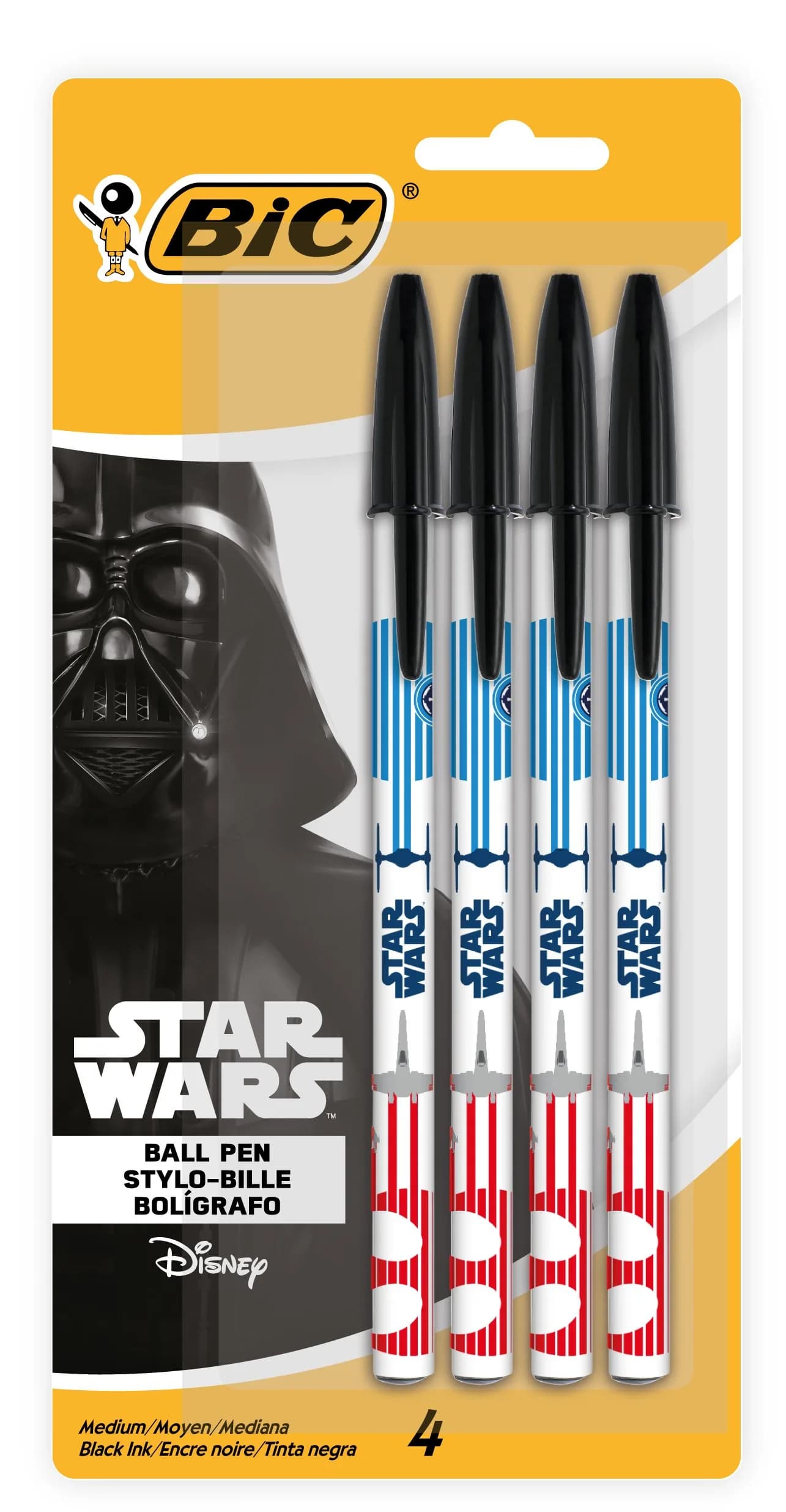 BIC Star Wars Ballpoint Pen, Medium Point (1.0 mm), Black, 4-Count | Classic Star Wars themed writing instrument with smooth ink flow — Black