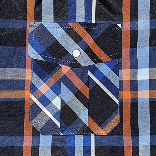 COEVALS CLUB Men's Long Sleeve Casual Western Two Pockets Work Plaid Pearl Snap Button Up Shirt (Orgnge,Blue/XL, 5#) | Durable Cotton-Polyester Blend thumbnail 5