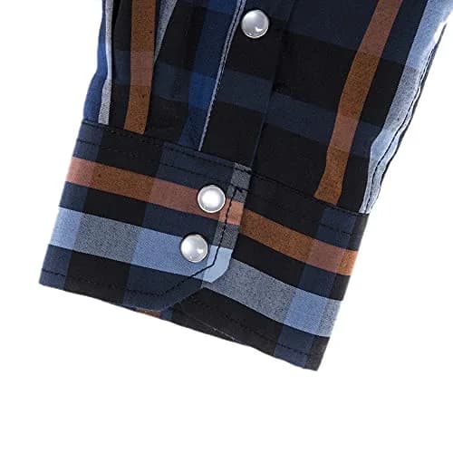 COEVALS CLUB Men's Long Sleeve Casual Western Two Pockets Work Plaid Pearl Snap Button Up Shirt (Orgnge,Blue/XL, 5#) | Durable Cotton-Polyester Blend thumbnail 6