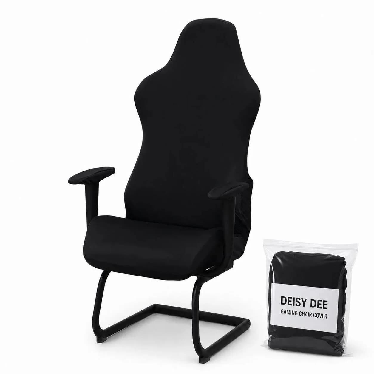 Deisy Dee 4-Piece Stretch Gaming Chair Cover Set with Armrest Covers, Universal Black Polyester Spandex Jacquard Knit | Fits Most Racing & Office Chairs - main product image