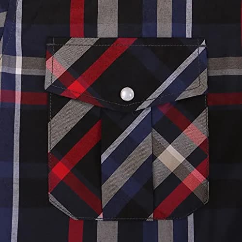 COEVALS CLUB Men's Long Sleeve Casual Western Two Pockets Work Plaid Pearl Snap Button Up Shirt (Black,Red/L, 6#) | Durable Cotton-Polyester Blend thumbnail 5