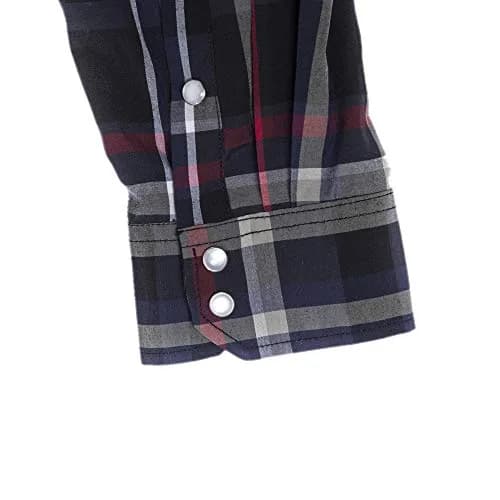 COEVALS CLUB Men's Long Sleeve Casual Western Two Pockets Work Plaid Pearl Snap Button Up Shirt (Black,Red/L, 6#) | Durable Cotton-Polyester Blend thumbnail 7